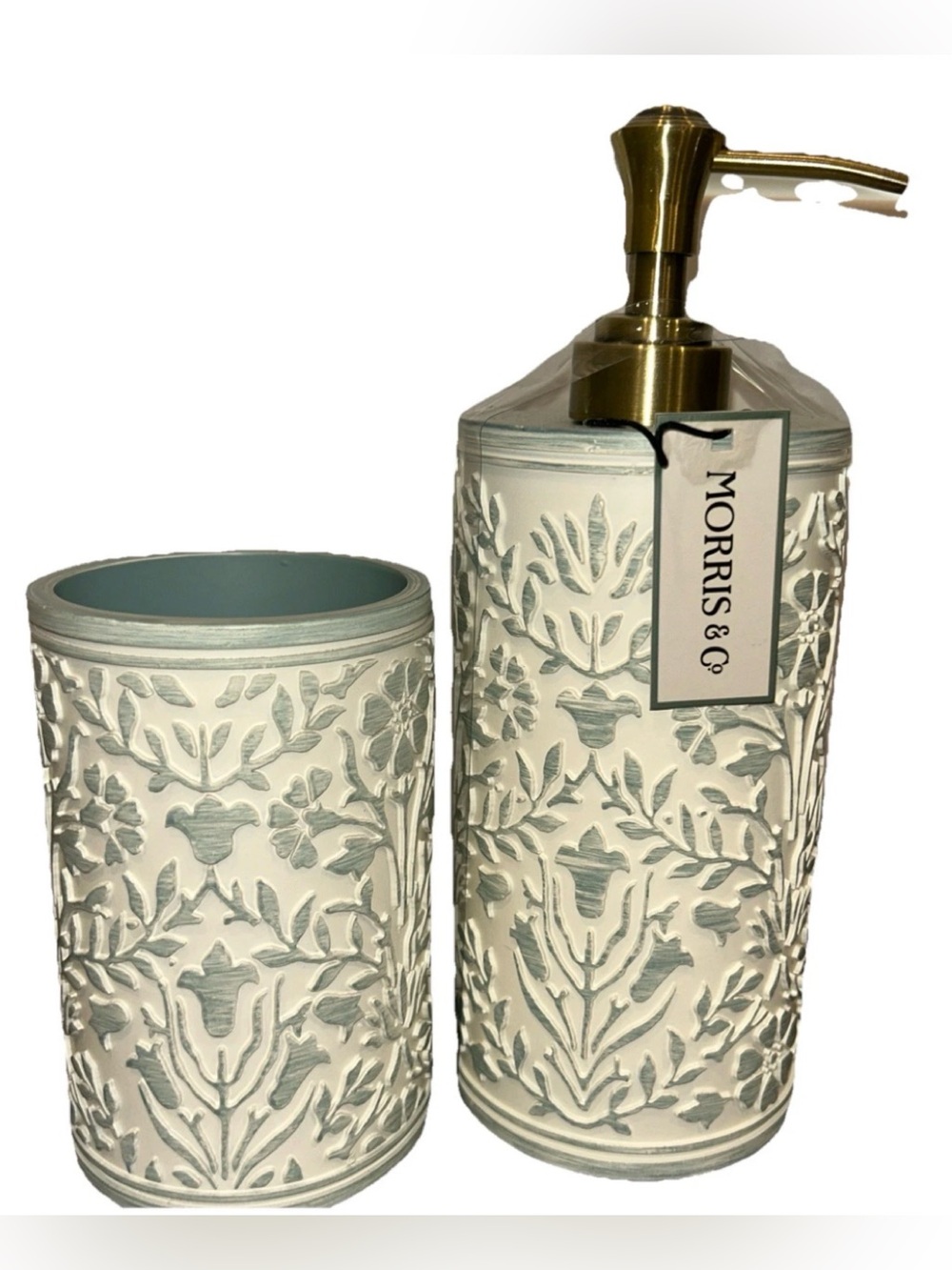 William Morris & Co Bathroom 2 Pc Textured Resin Vanity Set Seafoam Floral